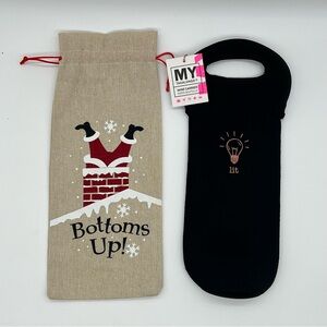Holiday Wine Bag Bundle 2pc: My Tagalongs NWT "Lit" & "Bottoms Up" Santa